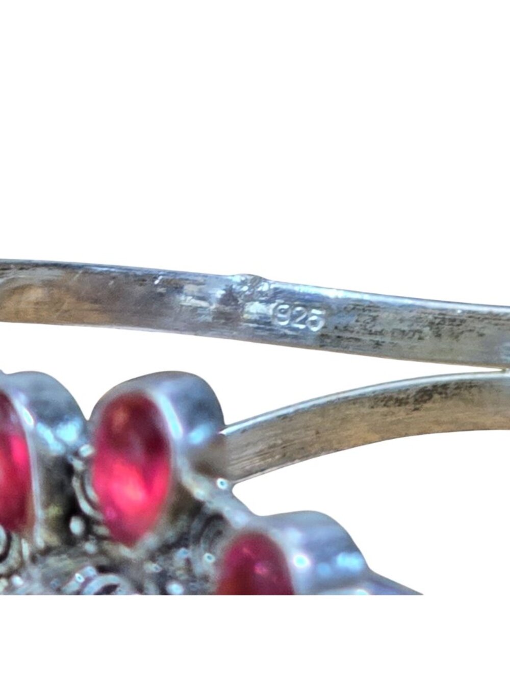 925 Sterling Silver Cuff Bracelet Red Stone Goddess Face Mask Open Bangle - Picture 5 of 9